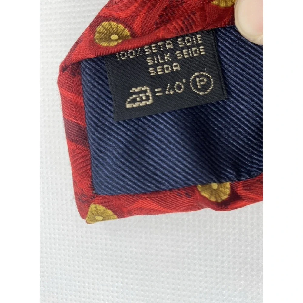 Ermenegildo‎ Zegna Men's 100% Silk Neck Tie Red Gold Flower Medallion Dot Office